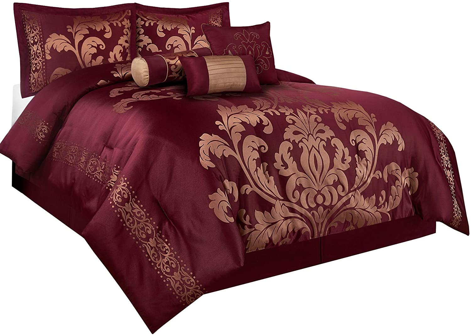 Gold Chezmoi Collection 7-piece Luxury Jacquard Comforter Set Black Red 