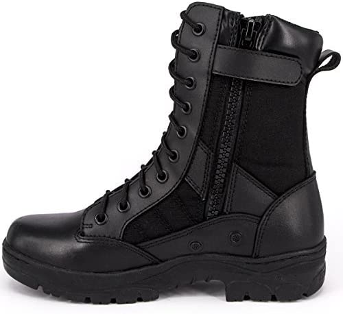 WIDEWAY Men's 8 Inches Military Tactical Work Boots Side Zipper Leather Motorcycle Combat Boots 