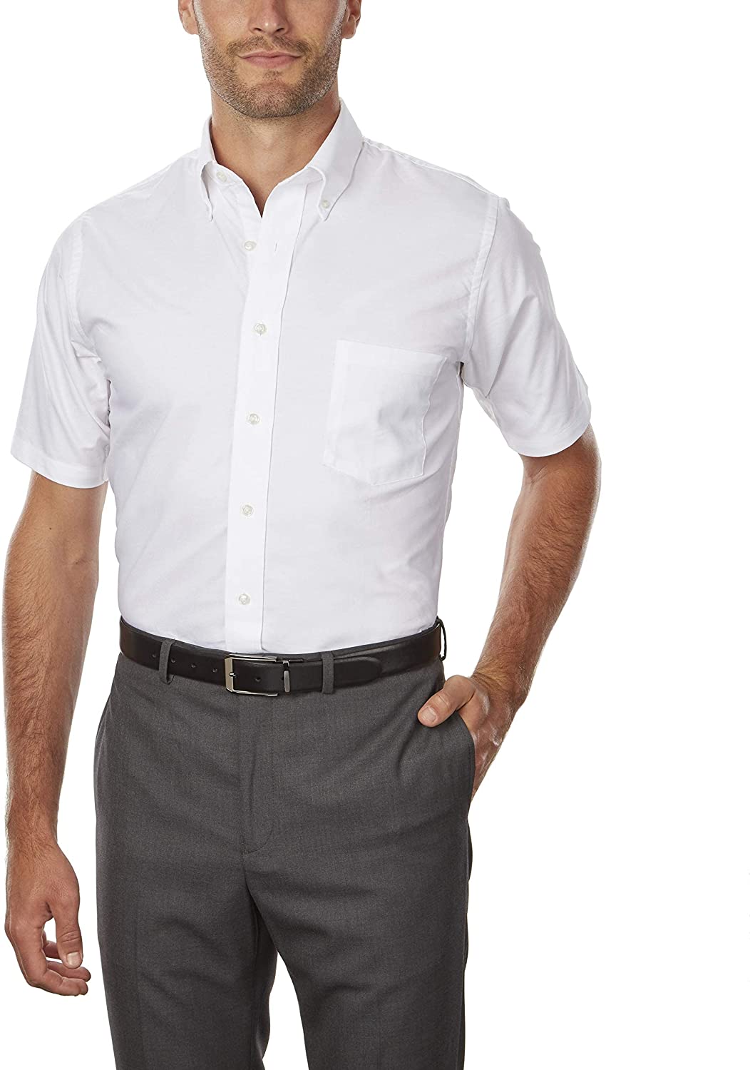 Van Heusen Men's Short Sleeve Oxford Dress Shirt, Greystone, X-Large 