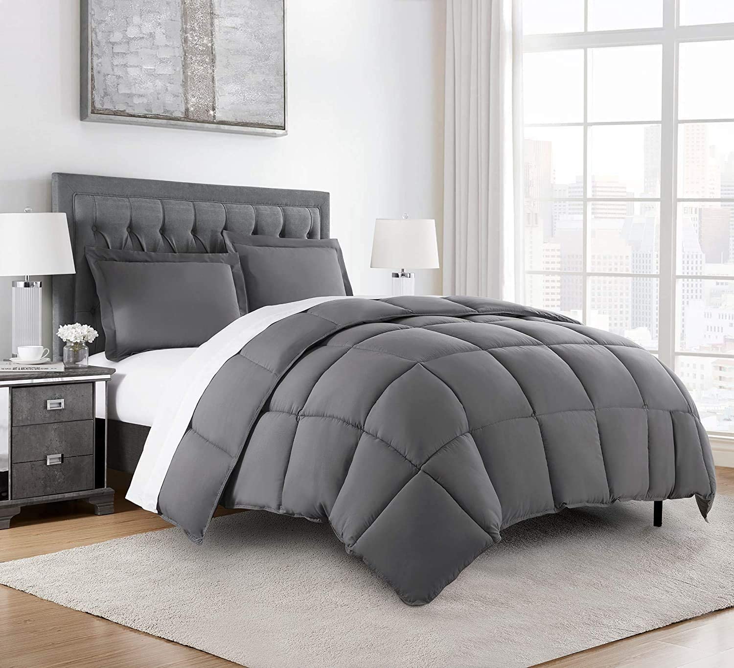 Home Collection Mayan Stamp All Season Down-Alternative Comforter Set, Grey, Full/Queen