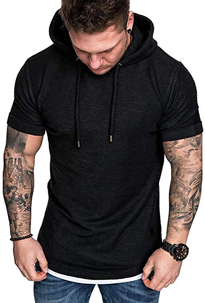thumbnail 8 - Men&#039;s Casual Hooded T-Shirts - Fashion Short Sleeve Solid Color Pullover Top Sum