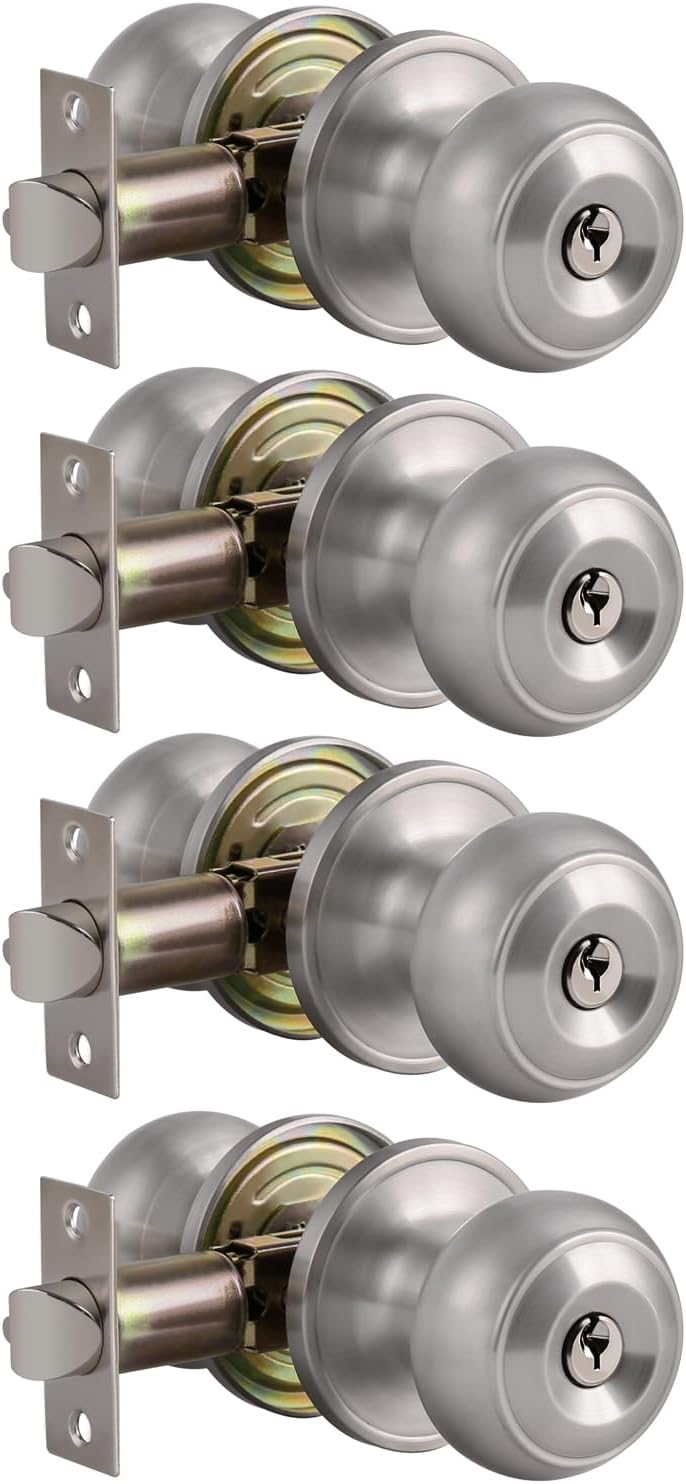 Door Knobs Communicating : Ball Entry Door Knob Keyed On Both Sides :  Double Locking Cylinders : Bump Resistant & Anti-Pick Pins : Automatic  Latching