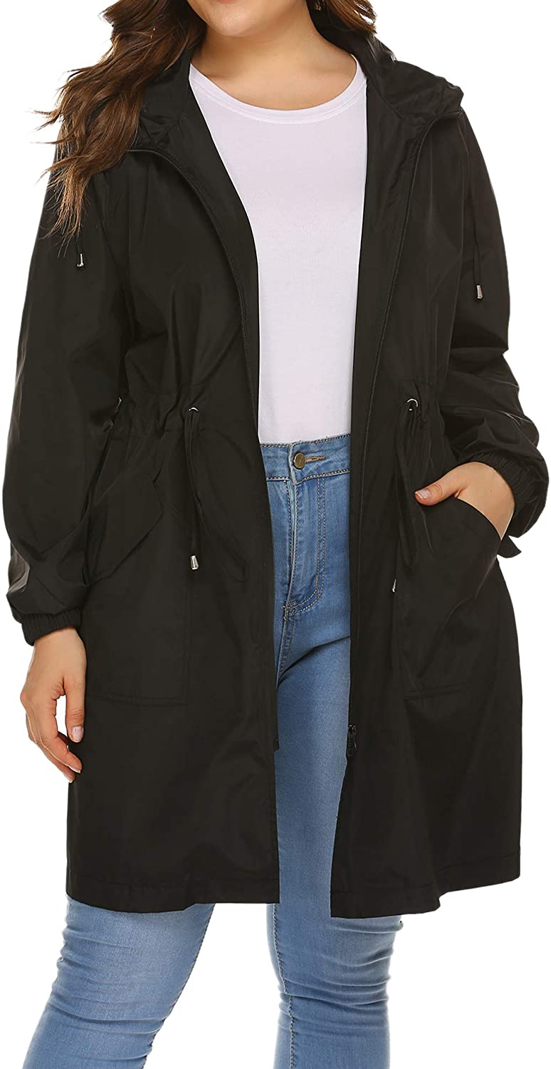 IN'VOLAND Women's Rain Jacket Plus Size Long Raincoat Lightweight Hooded  Windbre | eBay