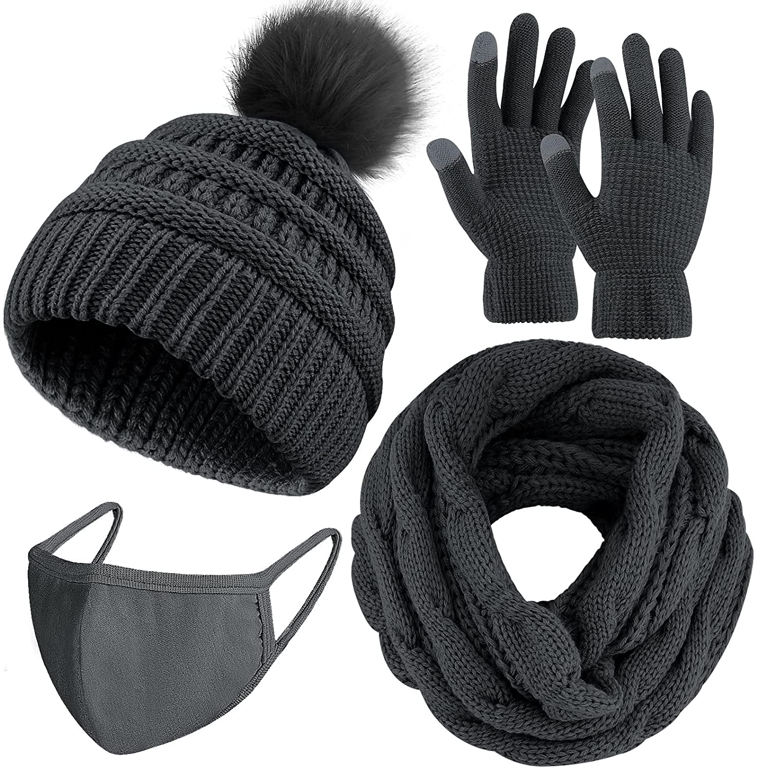 URATOT Womens Winter Warm Set Knitted Beanie Hat Touchscreen Gloves and Scarf 