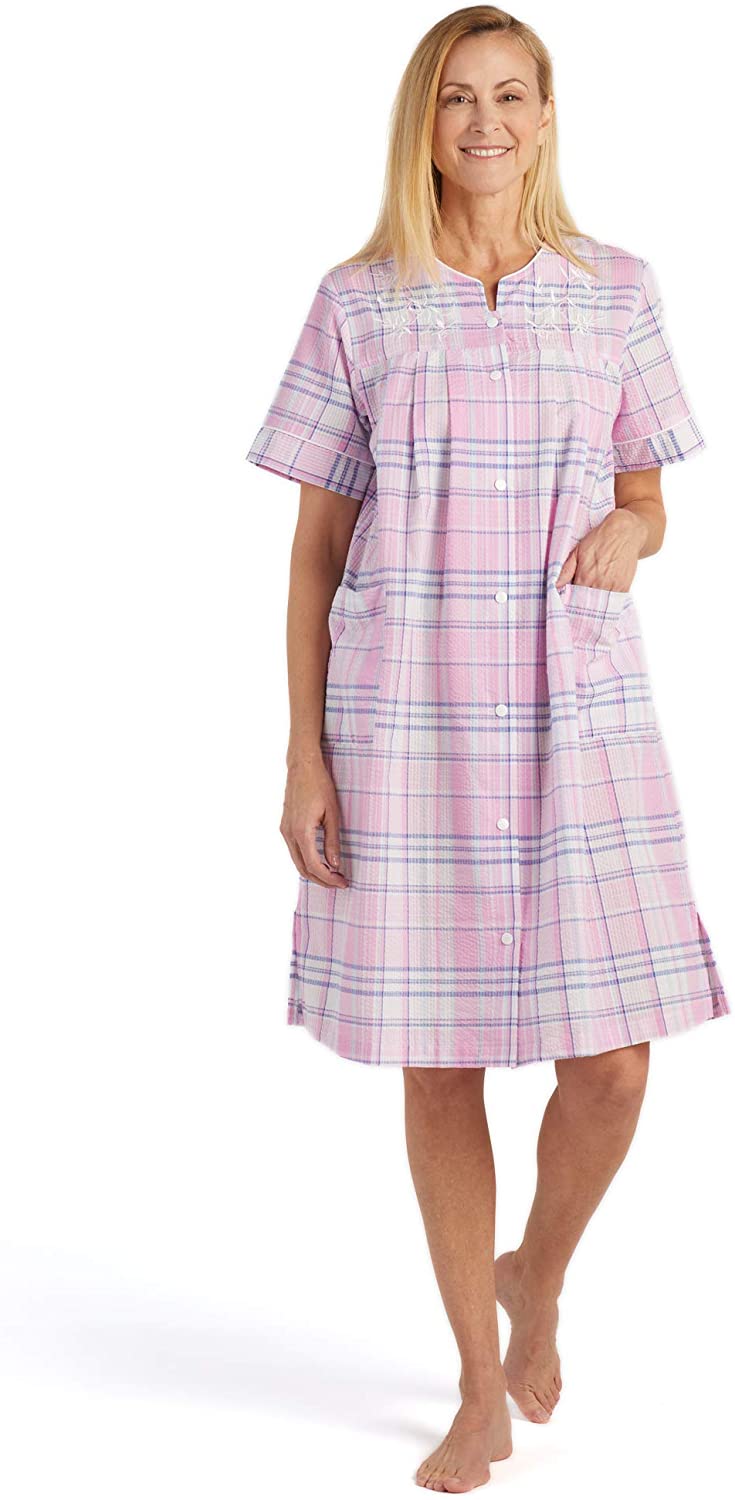 Buy Miss Elaine Robe Womens Short Seersucker Robe Snap Front And Short Sleeves Online At 8910