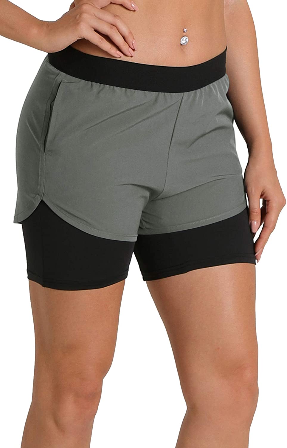 icyzone Running Workout Shorts for Women Gym Yoga Exercise Athletic Shorts with Pockets