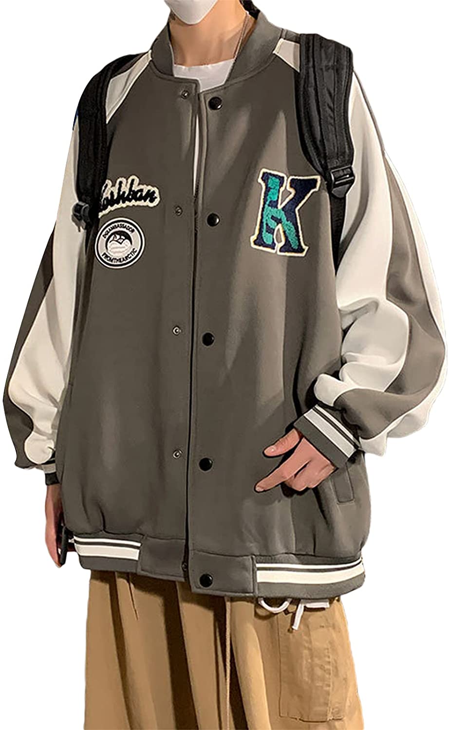 Womens Oversized Y2K Bomber Jacket Casual Boyfriend Baseball Jacket  Harajuku Long Sleeve Varsity Jacket Streetwear Coat 