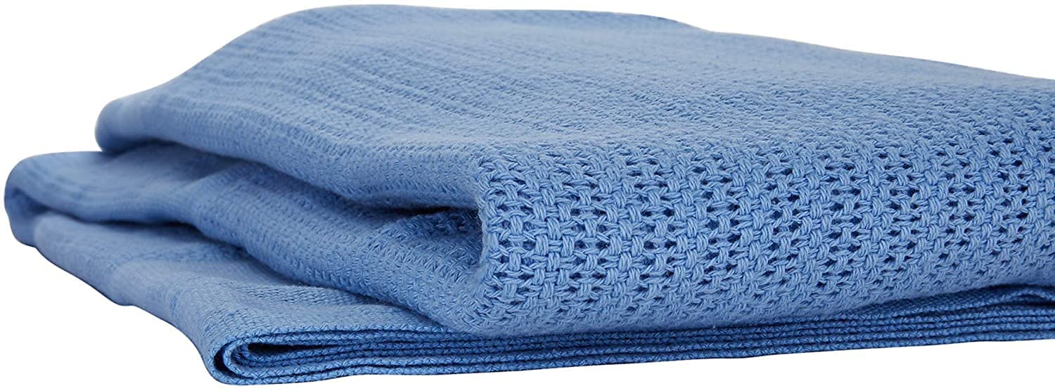 100% Cotton Hospital Thermal Blanket Blue OpenCell Weave – Linteum