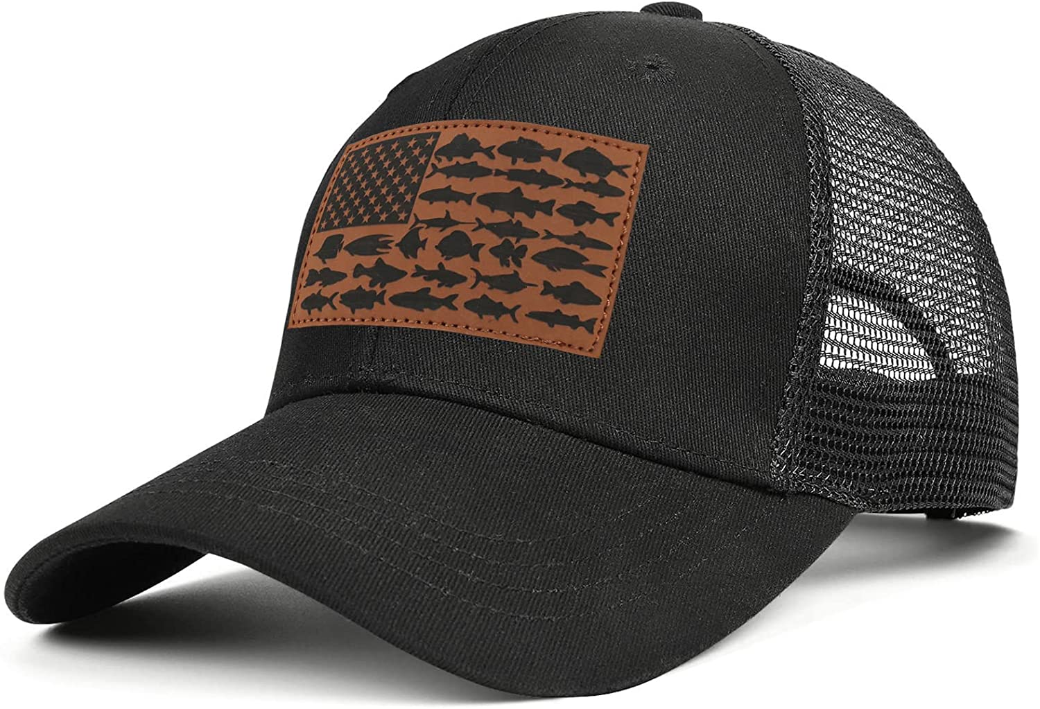 American Fish Flag Trucker Hats for Men Fishing Hat Adjustable Embroidery  Cap