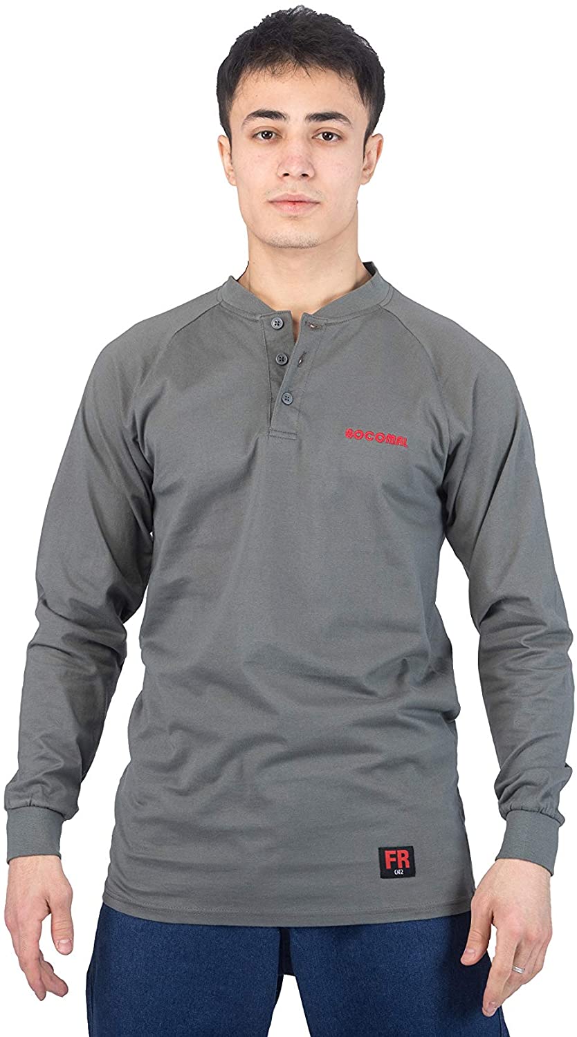 TICOMELA FR T Shirt Flame Resistant Shirt 5.5oz 100% Cotton Light Weight Workwear Men's Long Sleeve Henley Shirts 