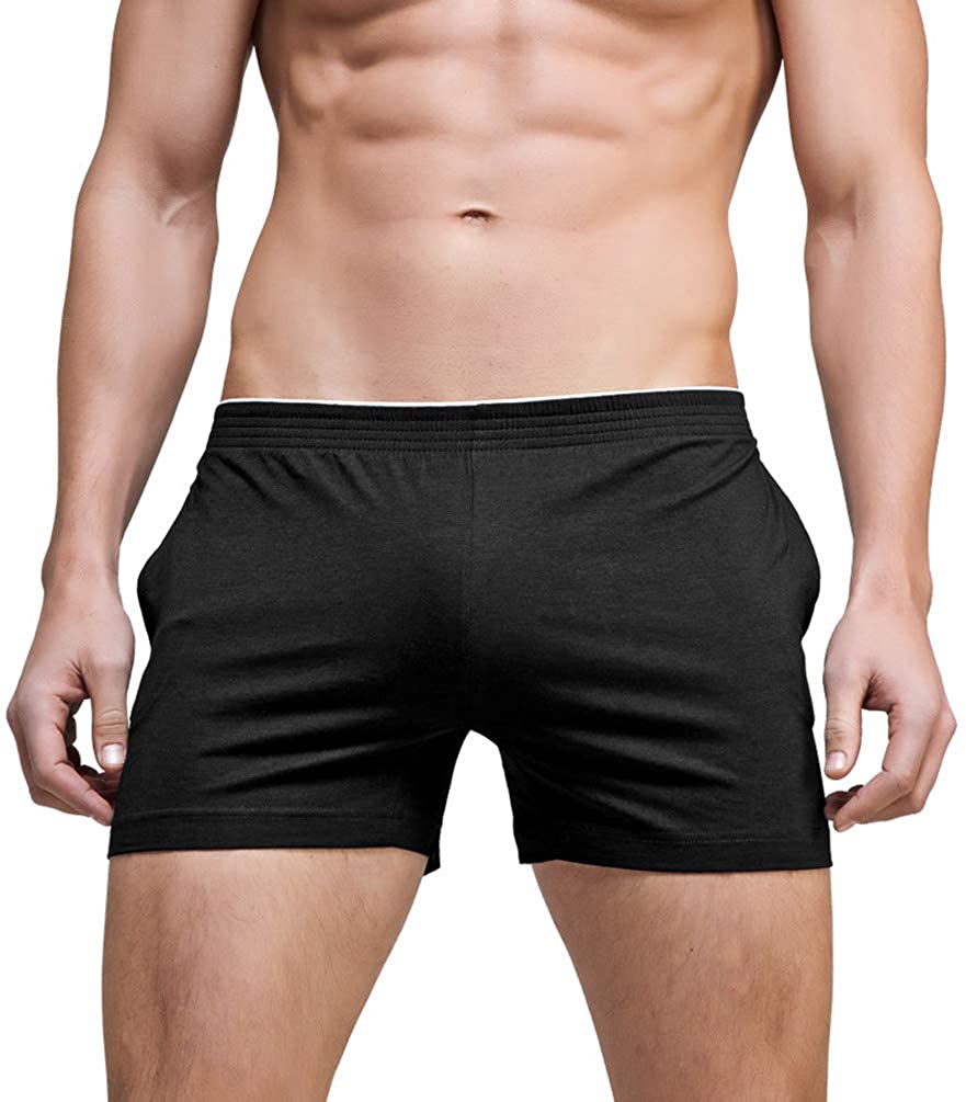 Linemoon Mens Solid Cotton Sleep Bottoms Fashion Simple Active Shorts
