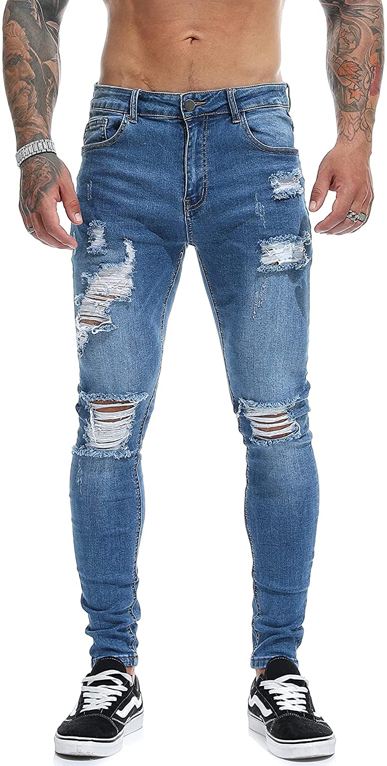 Mens Ripped Jeans Slim Fit Skinny Stretch Jean for Men Tapered Leg