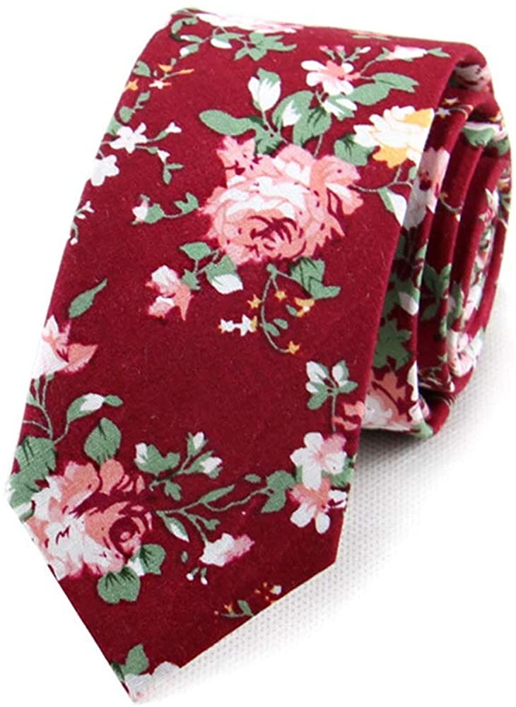 Secdtie Mens Skinny Tie Fashion Causal Cotton Floral Printed Linen Necktie 