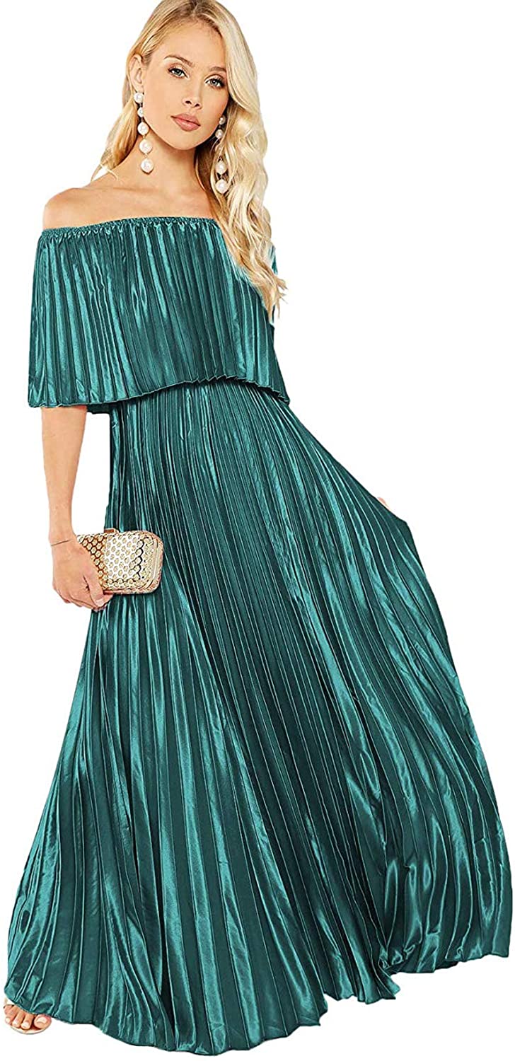 Milumia Womens Casual Off The Shoulder Layered Ruffle Party Beach Long Maxi Dress