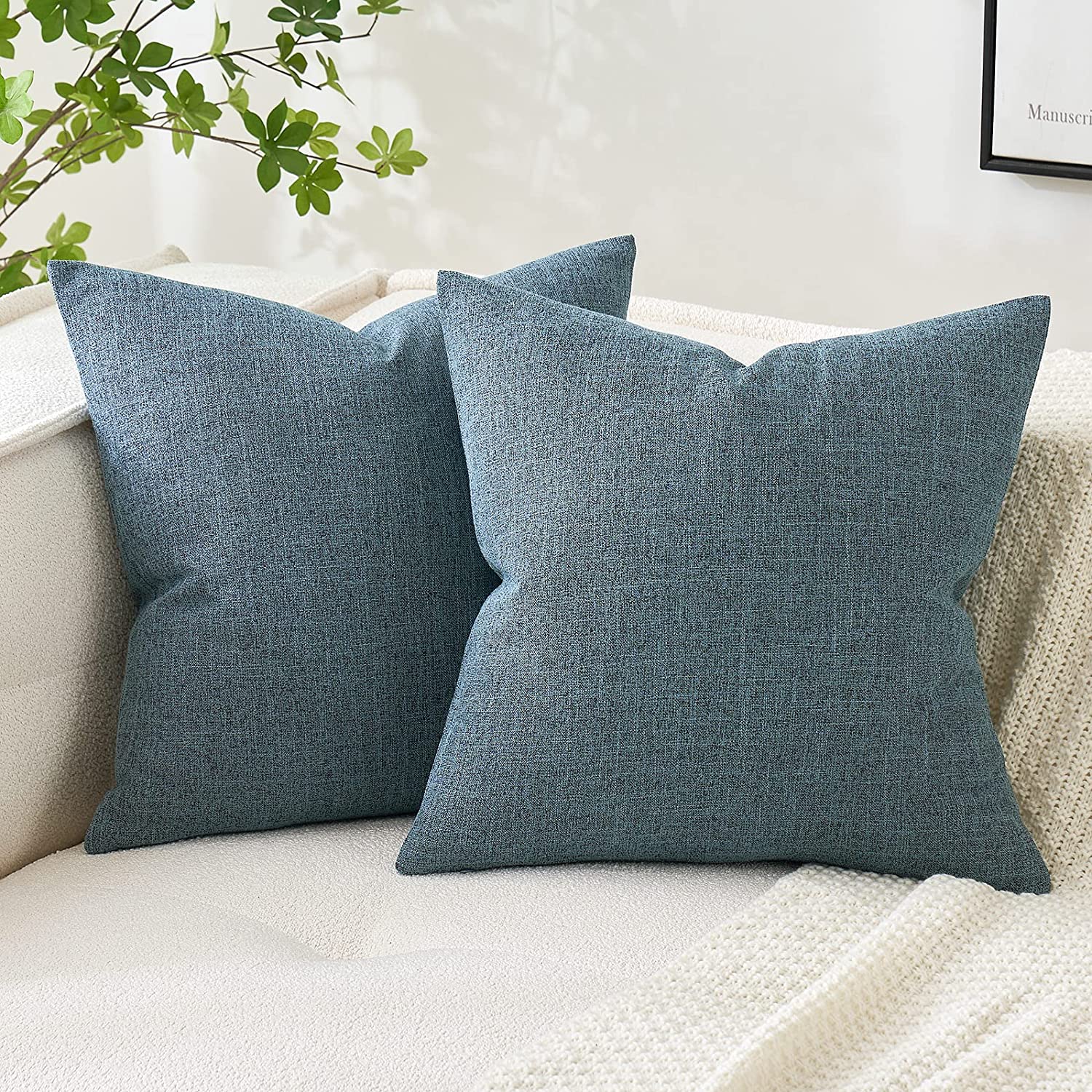 MIULEE Linen Throw Pillow Covers Decorative Cotton Soft Square Cushion