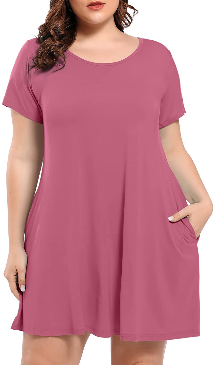 BELAROI Women's Short Sleeve Swing Plus Size Dresses Casual Summer Basic  Solid T Shirt Dress with Pockets : : Clothing, Shoes & Accessories