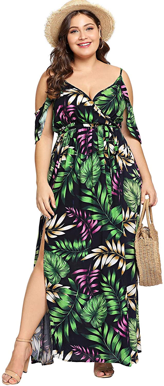 Milumia Womens Plus Size Cold Shoulder Floral Slit Hem Tropical Summer Maxi Dre Ebay 4835