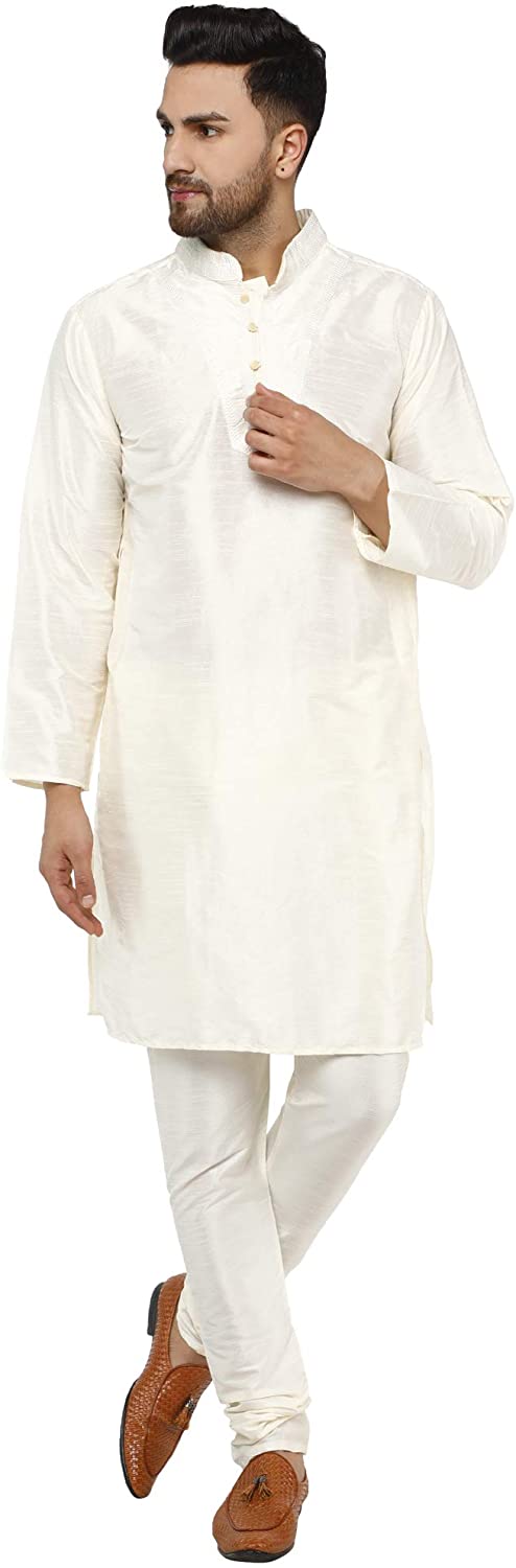 SKAVIJ Kurta Pajama Set for Men Embroidered Cotton Party Diwali Dress Suit 