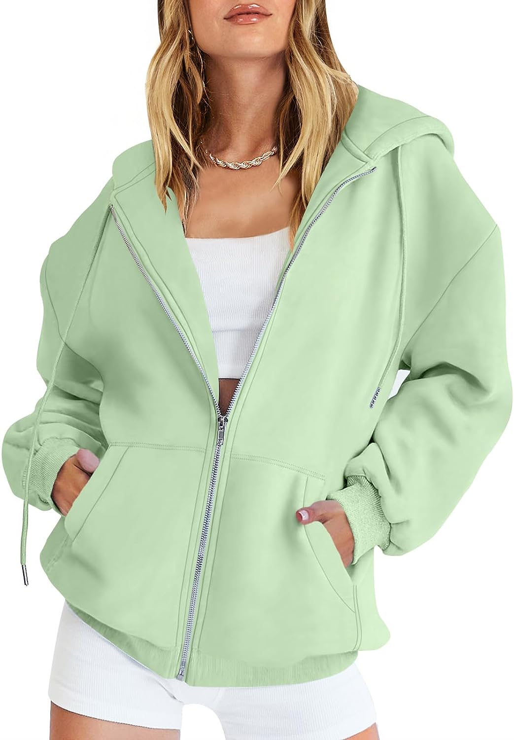 Caracilia Women's Zip Up Hoodies Teen Girls Oversized Sweatshirt