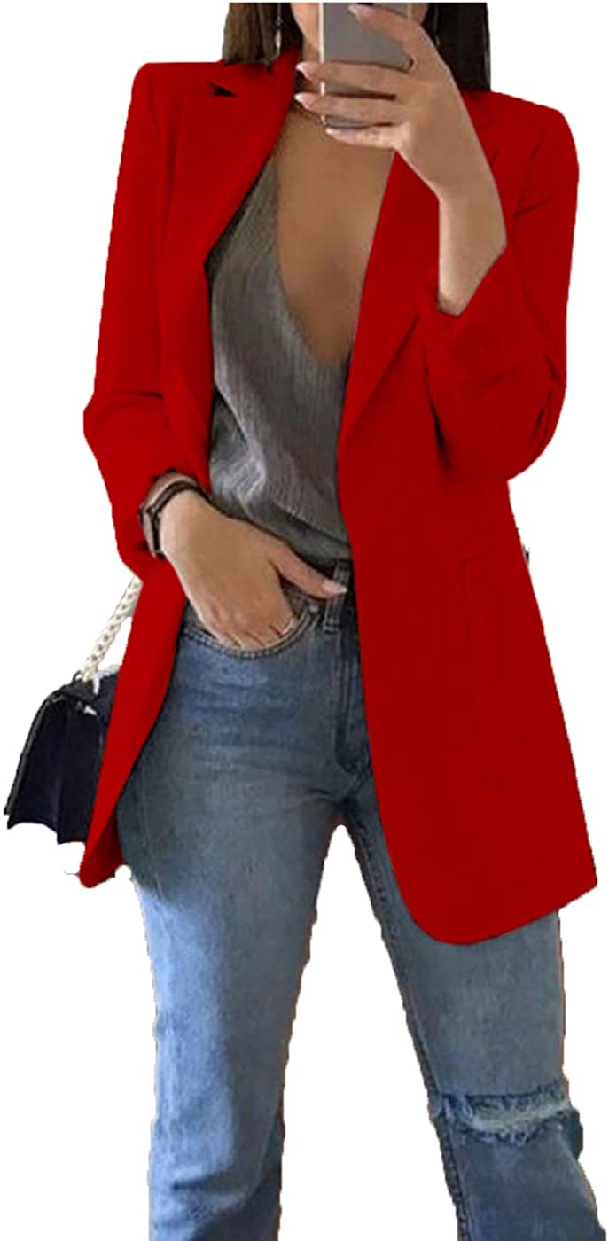 Ulanda Women Casual Blazers Buttons Open Front Work Office Jackets Blazer Suit Coat Cardigan Outwear Overcoat 