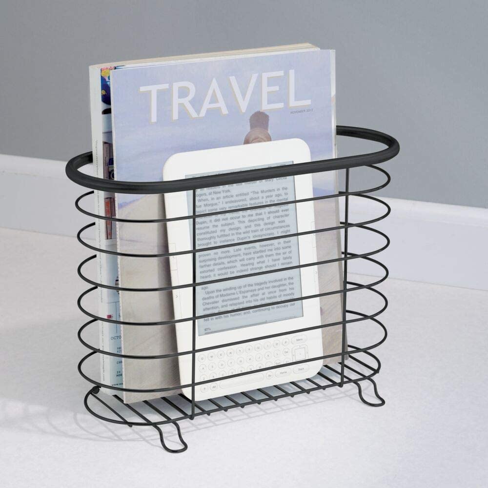 Books Tablets in Bathroom Pack of 2 Standing Rack for Magazines Matte White Steel Wire Design Family Room Den Office mDesign Decorative Modern Magazine Holder and Organizer Bin Newspapers