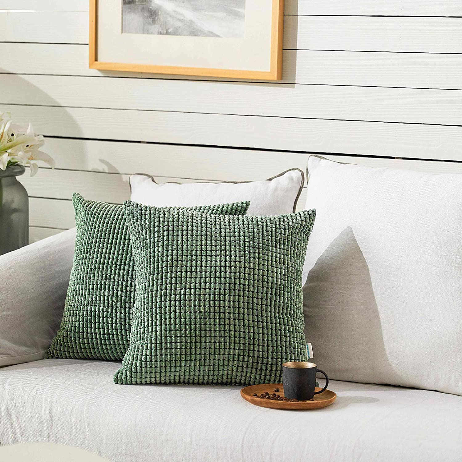 Soft Corduroy Corn Striped Velvet Series Decorative Throw Pillow, 18 x  18, Orange, 2 Pack