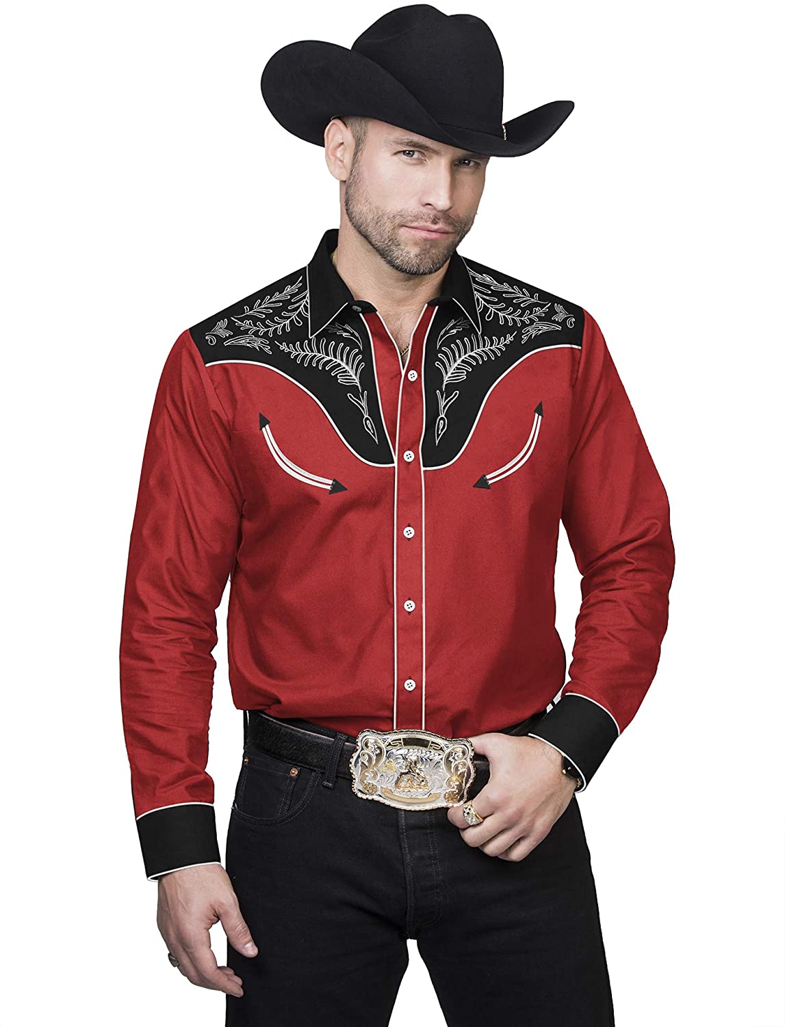 COOFANDY Men's Western Cowboy Embroidered Long Sleeve Button Down