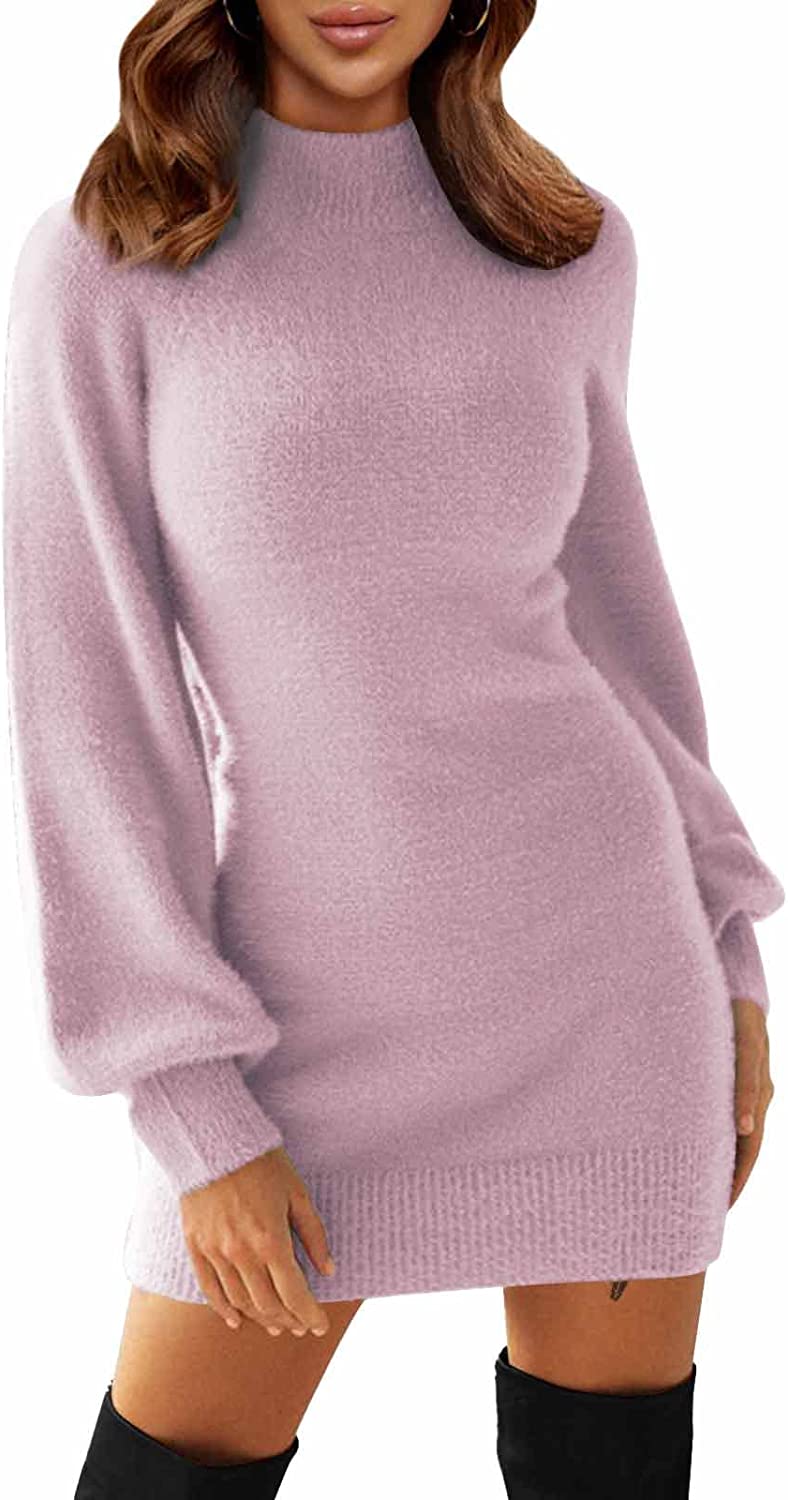 EXLURA Women's Mock Neck Ribbed Long Sleeve Bodycon Pullover Cute Mini  Sweater D