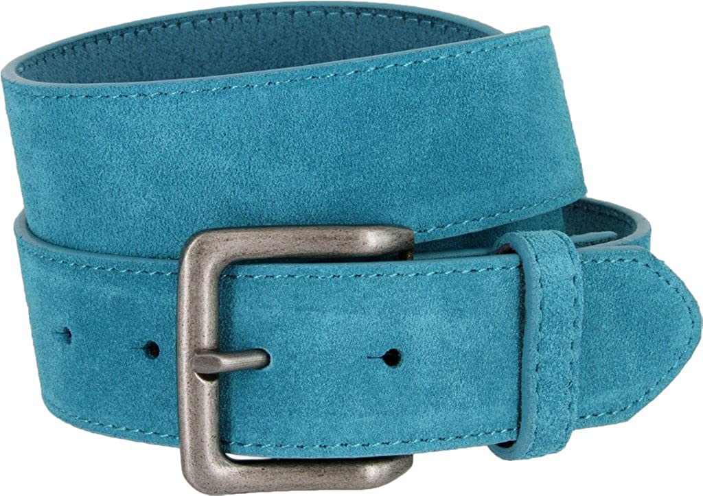Square Buckle Casual Jean Suede Leather Belt for Women 1 1/2 Wide