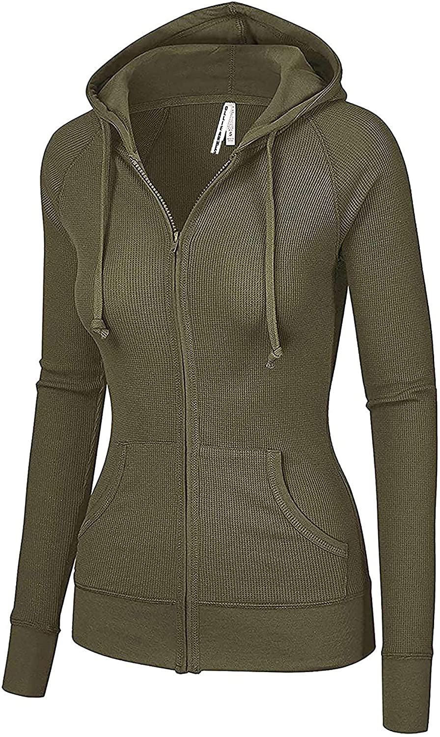 thumbnail 30  - OLLIE ARNES Women&#039;s Thermal Long Hoodie Zip Up Jacket Sweater Tops
