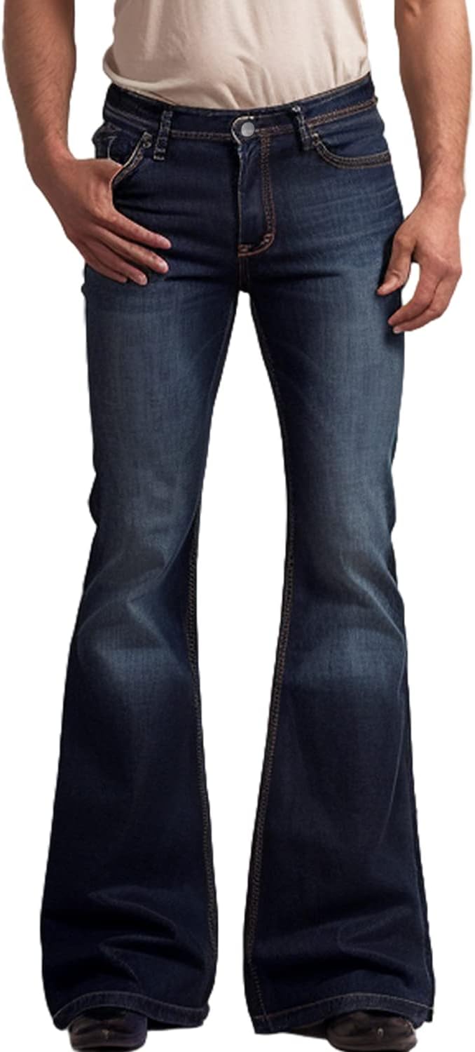 Men's Bell-bottoms Flared Jeans 60s 70s Large Vintage Wide Leg Pants Blue.