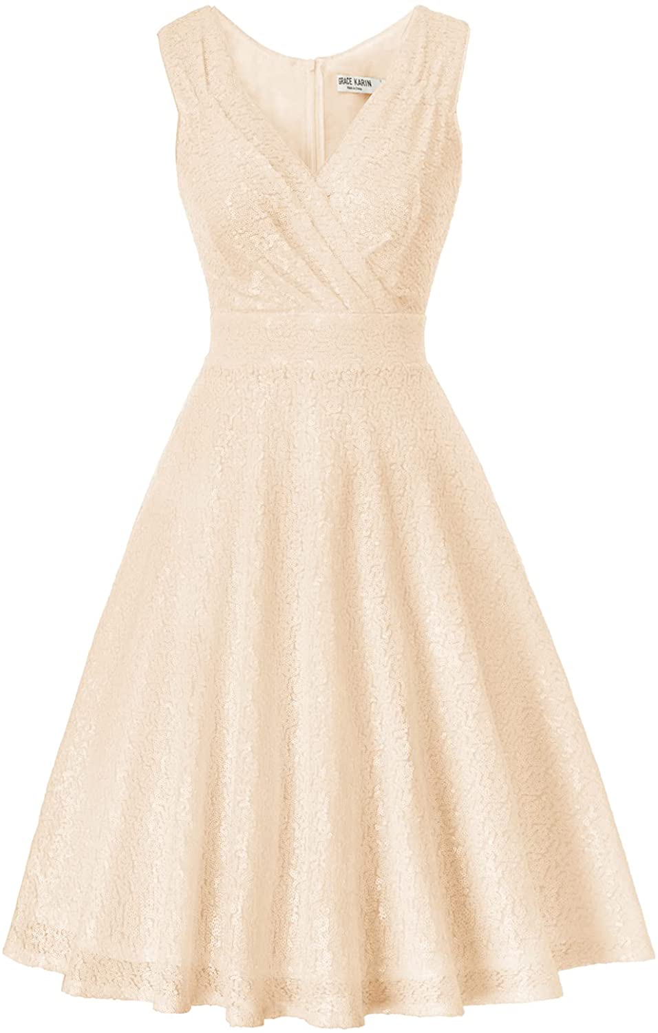 GRACE KARIN Women's Sequin Glitter V-Neck Party Dress Winter Velvet A-Line  Dress