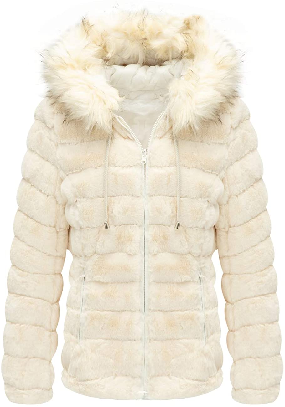 Bellivera Women Double Sided Faux Fur Jacket with Fur Collar, The