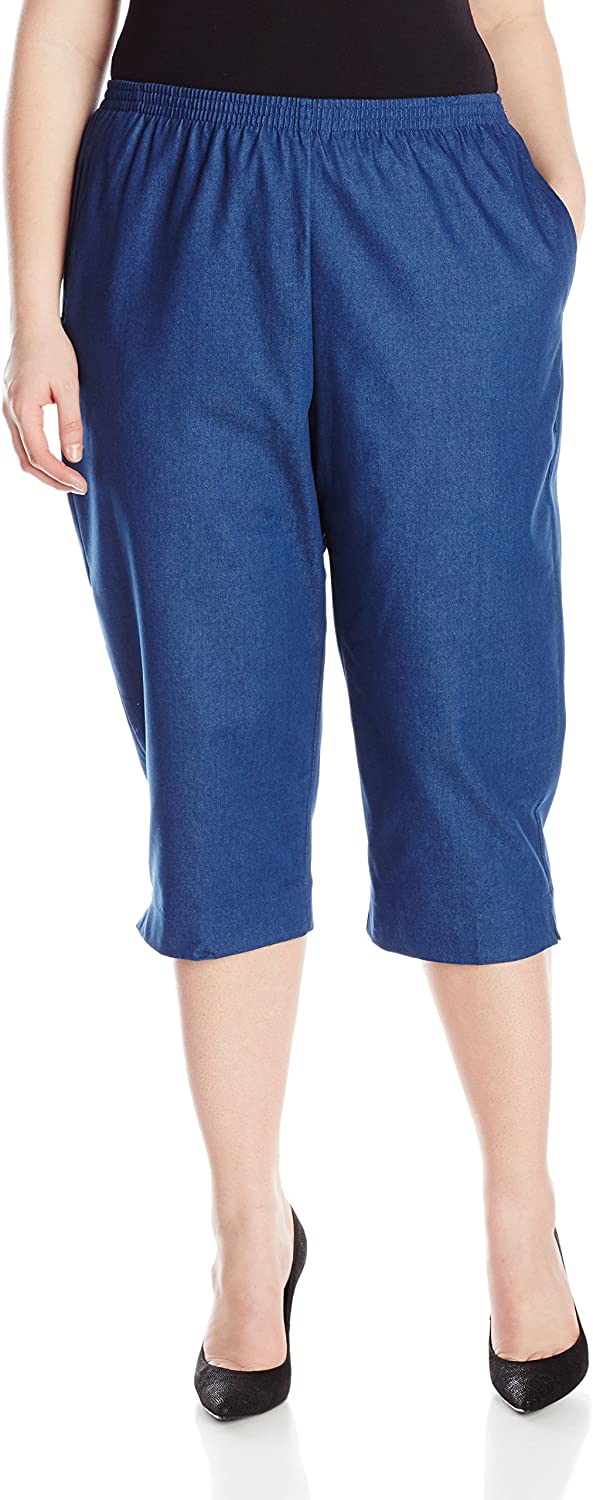 Alfred Dunner Womens All Around Elastic Waist Denim Plus Capris