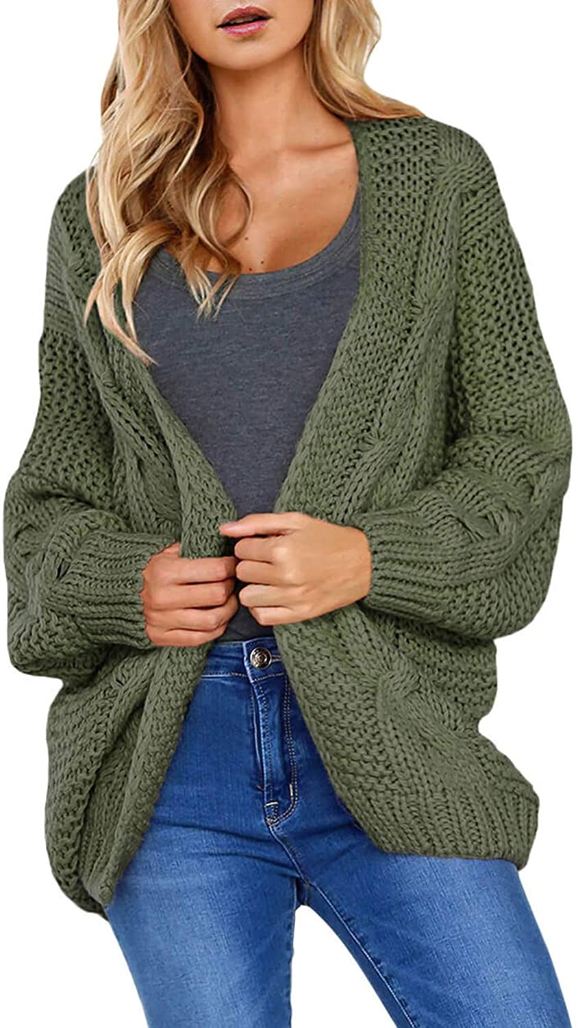 Astylish Women Open Front Long Sleeve Chunky Knit Cardigan Sweaters Loose  Outwea