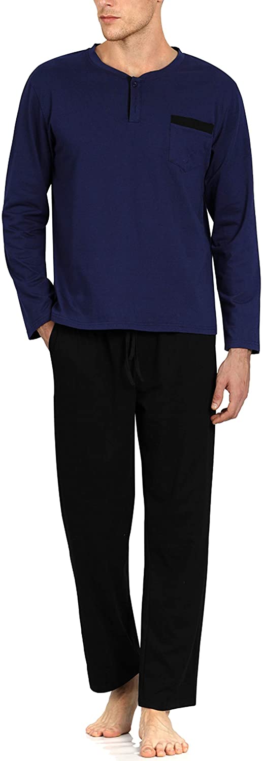YIMANIE Men's Pajamas Set Soft Cotton Long Sleeves and Pajamas pants Classic Sleepwear Lounge Set 