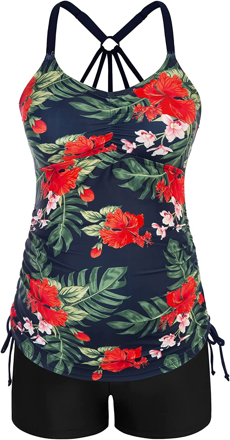 Maacie Maternity Athletic Tankini Swimsuits Two Piece Floral Print Ruc