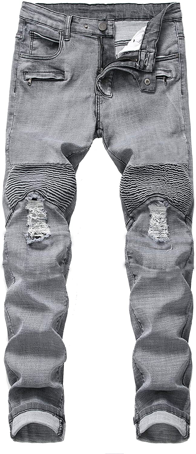 QIMYUM Pantalones de mezclilla para hombre desgastados y ajustados, Blanco,  30 : : Ropa, Zapatos y Accesorios