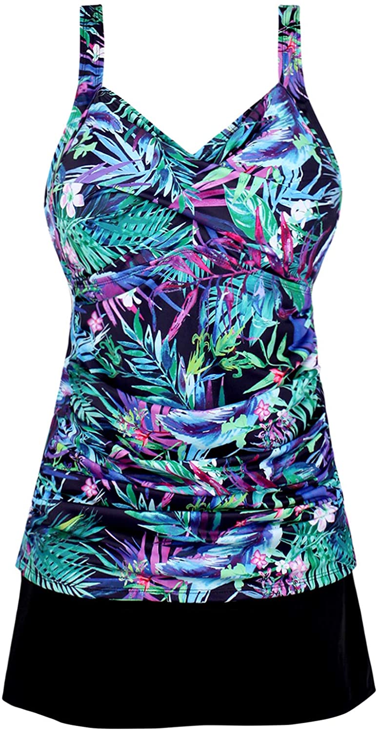 JINXUEER Women’s Plus Size Swimwear Floral Tankini Set Ruched Modest ...
