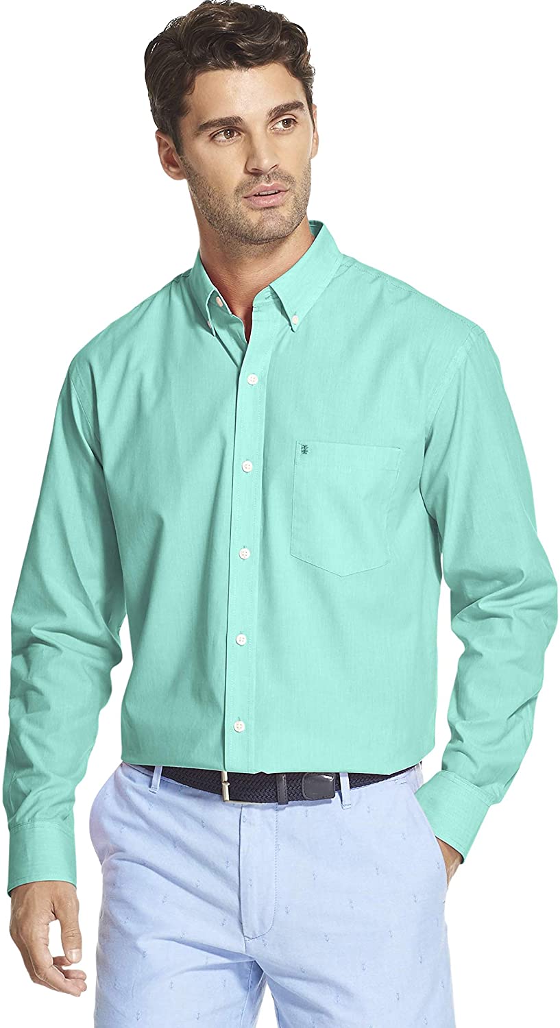 IZOD Mens Big and Tall Button Down Long Sleeve Stretch Performance Solid Shirt 