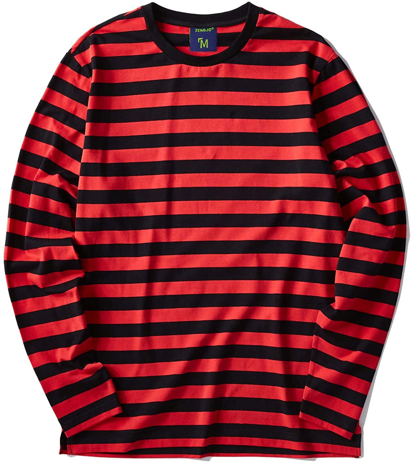 Zengjo Men's Casual Cotton Spandex Striped Crewneck Long-Sleeve T-Shirt  Basic Pu | eBay