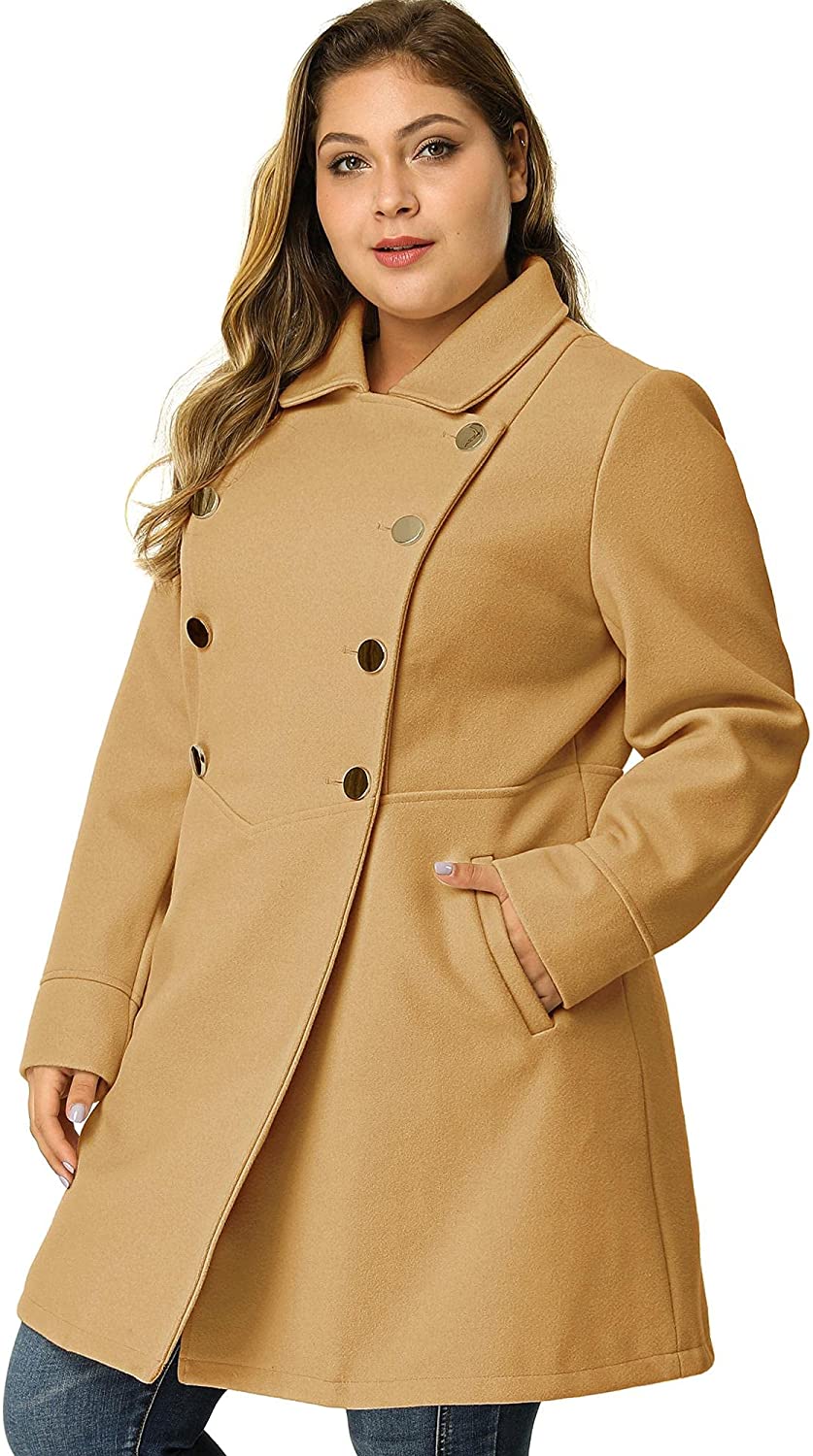 Agnes Orinda Womens Plus Size A-Line Peter Pan Collar Double Breasted Coat