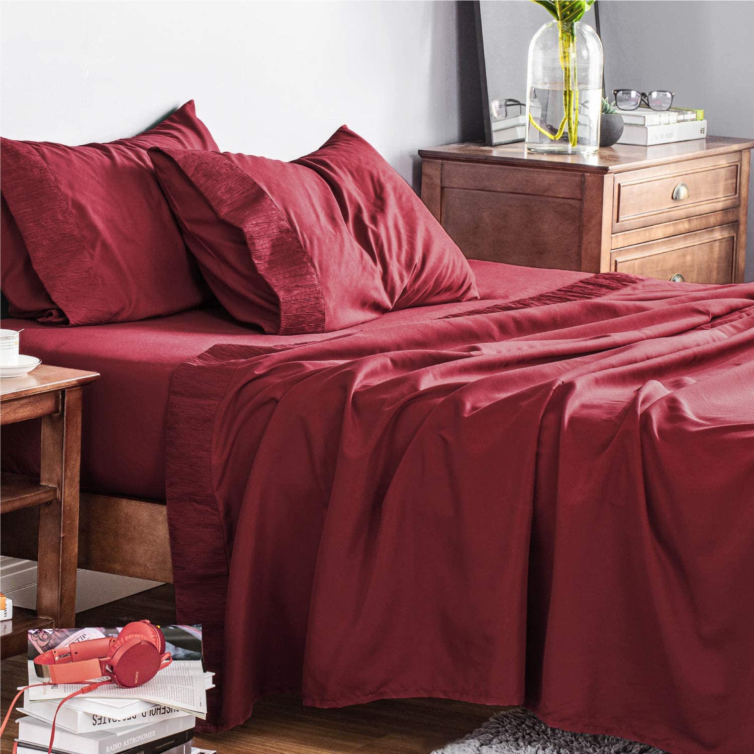 Soft Brushed Microfiber Wrinkle Teal Queen Bed Sheets Details about   Bedsure Bed Sheet Set 