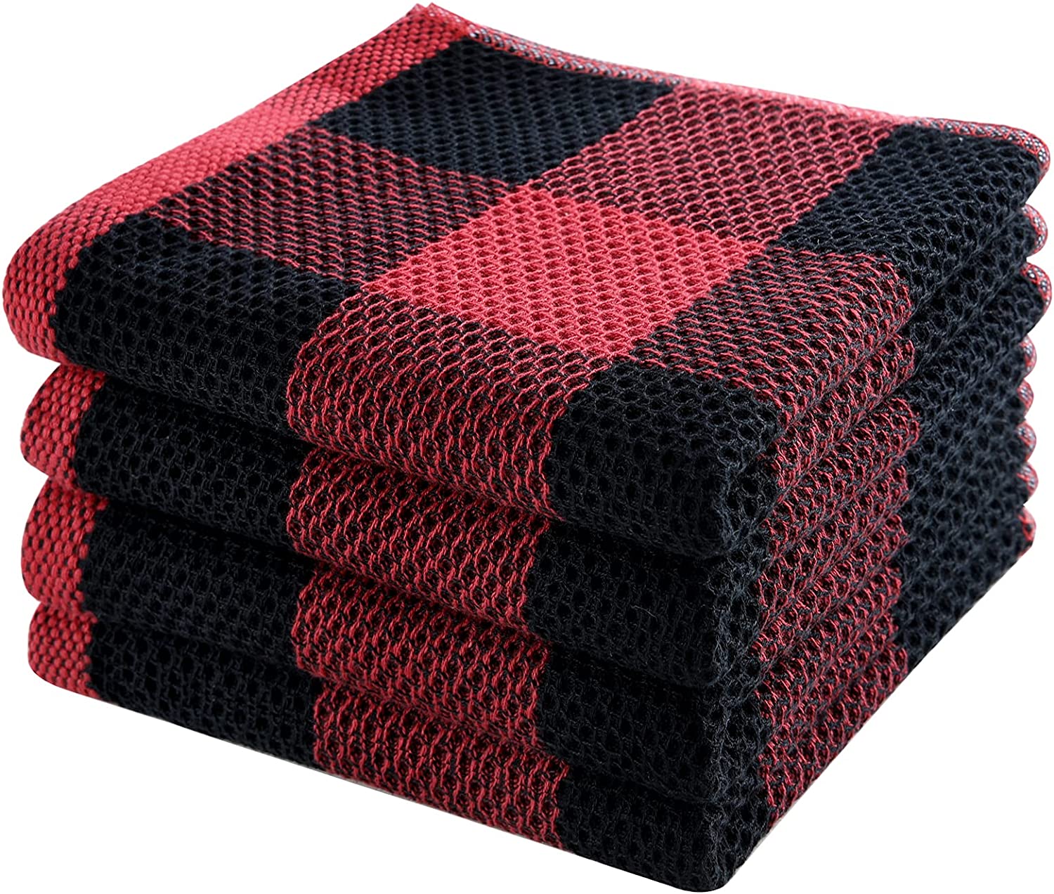 Homaxy 100% Cotton Waffle Weave Check Plaid Dish Cloths, 12 x 12