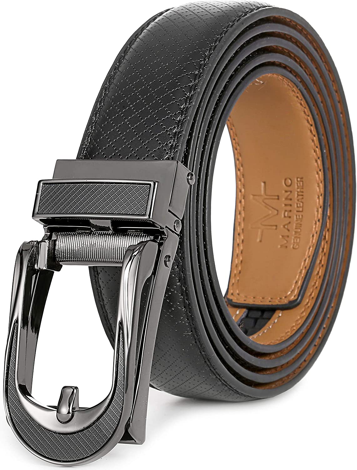 Enclosed Marino Men’s Genuine Leather Ratchet Dress Belt with Open Linxx Buckle 