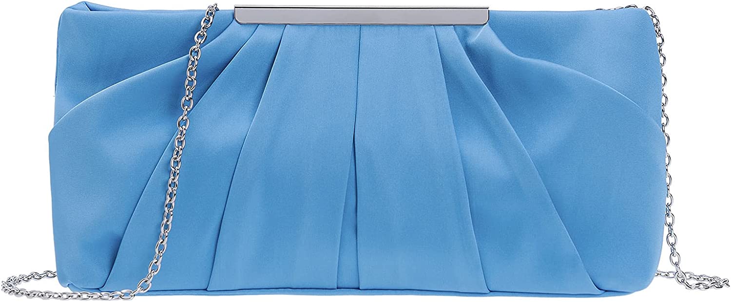 CHARMING TAILOR Clutch Evening Bag Elegant Pleated Satin Formal Handbag  Simple Classy Purse for Women