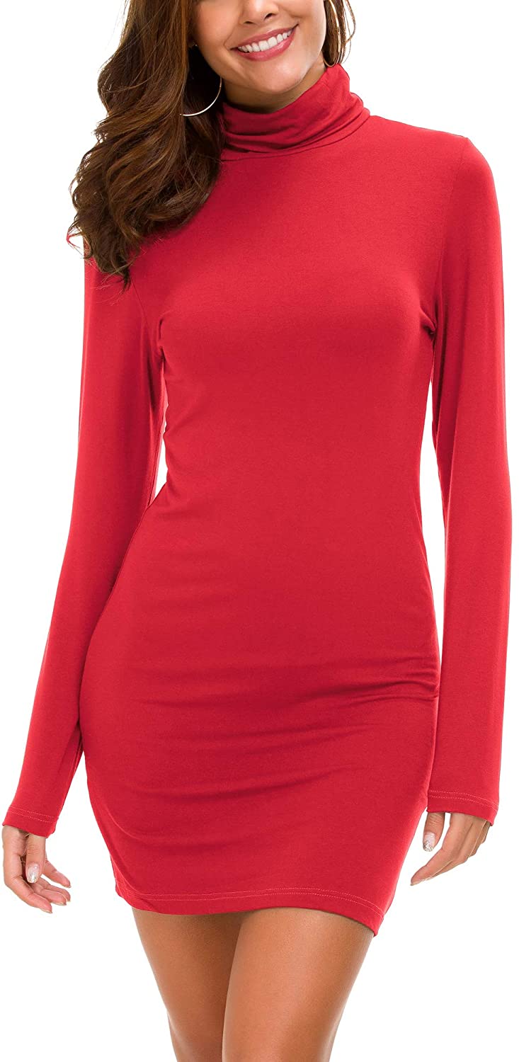 EEVASS Women Long Sleeve Turtleneck Dress Snug Slim Mini Form-Fitting Tunic  Dress (L, Gray) : : Clothing, Shoes & Accessories