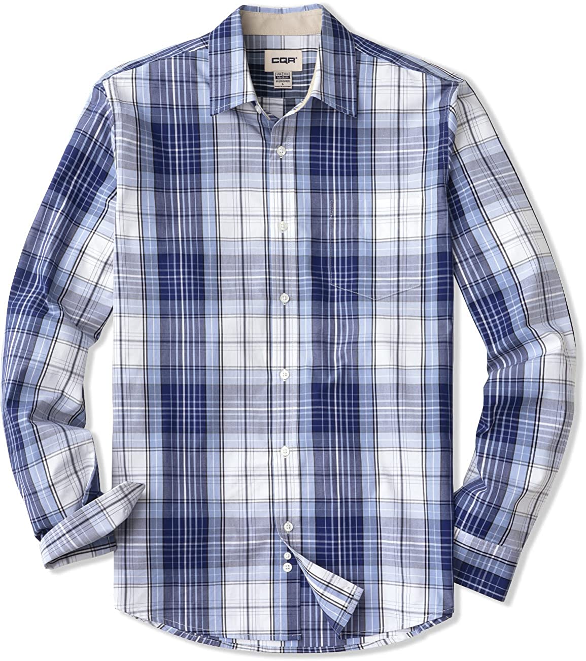 CQR Men's Regular Fit Long Sleeve Shirts 100% Cotton Button-Up Casual Poplin Shirt 
