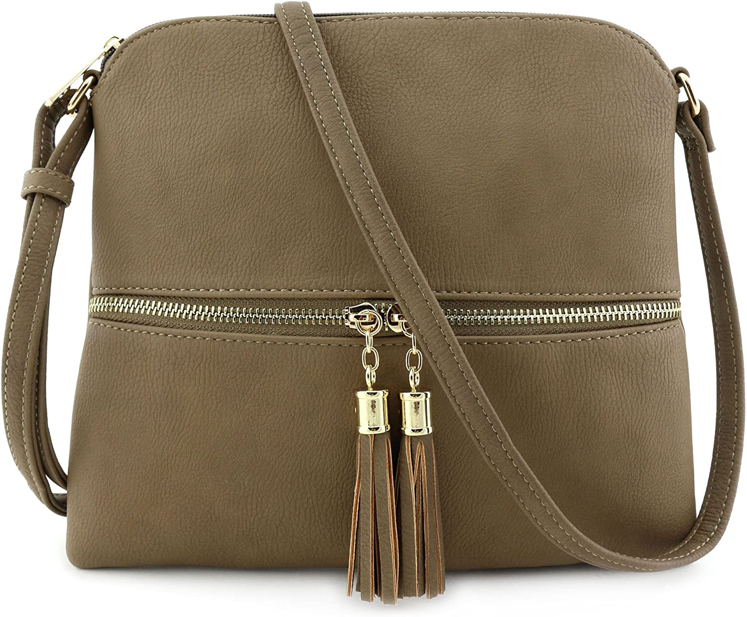KANGMOON Color Block Lightweight Medium Dome Crossbody Bag with Tassel Zipper Pocket Adjustable Strap Women Tassel Bag 