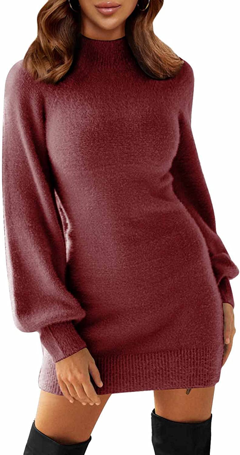 EXLURA Women's Mock Neck Ribbed Long Sleeve Bodycon Pullover Cute